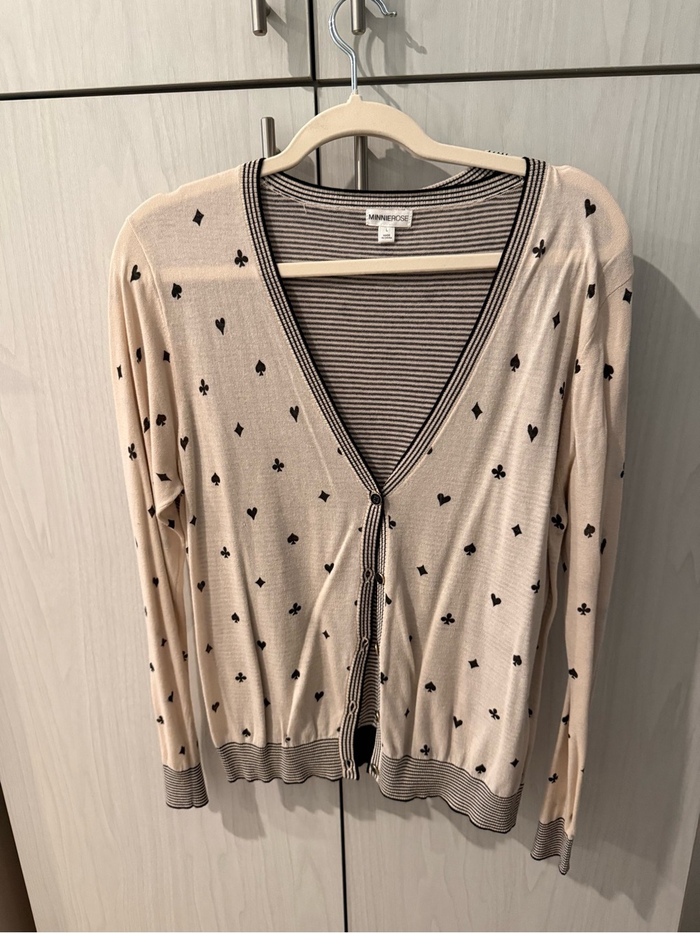 Minnie Rose Playing Card Print Cardigan Sweater Size L